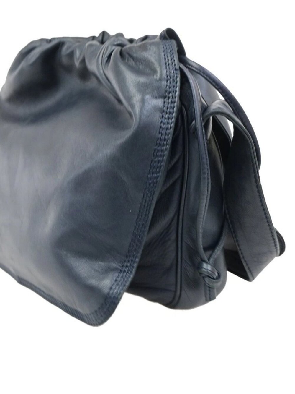 LOEWE Logo Drawstring Anagram Shoulder Bag Leather Navy Blue GHW Spain 83KD267 - Picture 4 of 16